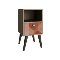 Manhattan Comfort 1AMC127 Abisko Side Table with  1 shelf in Oak and Stamp